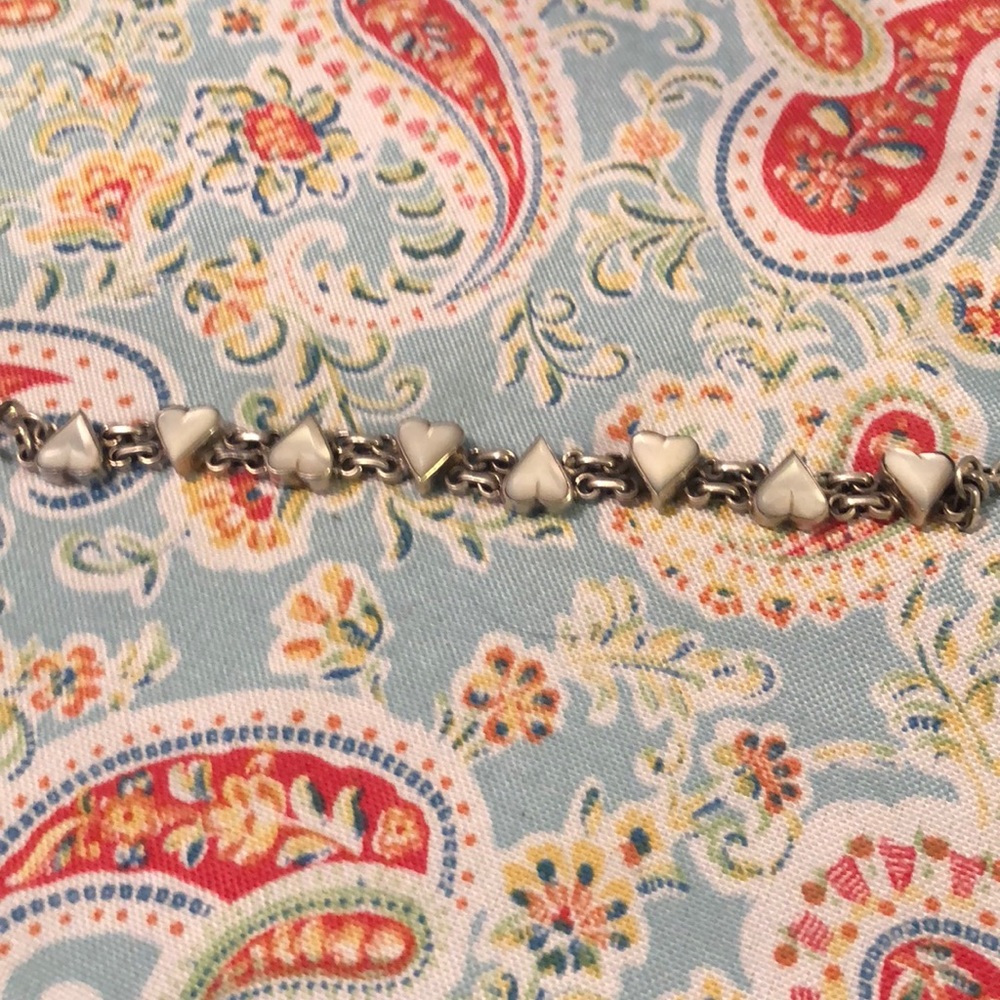 Sterling silver and mother of pearl heart bracelet